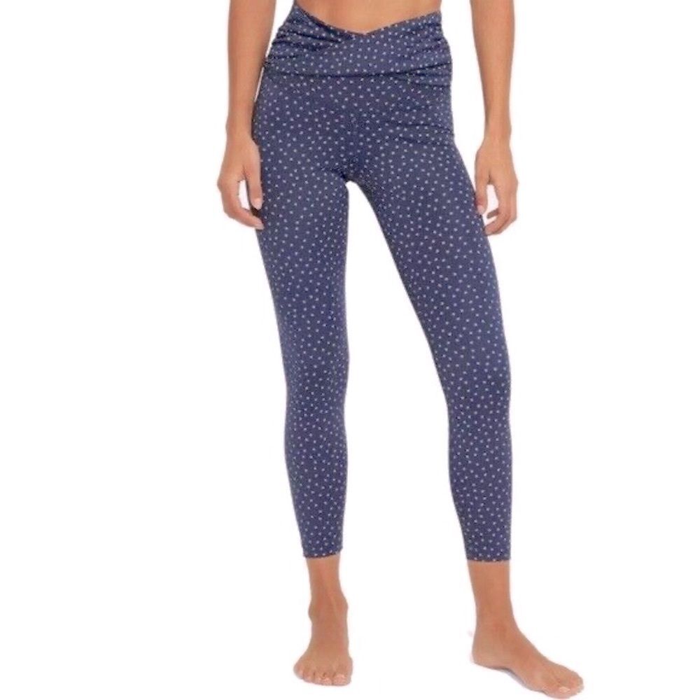 NIKE Yoga High Rise Twist Dot Navy Blue Capri Cropped Leggings Size Medium